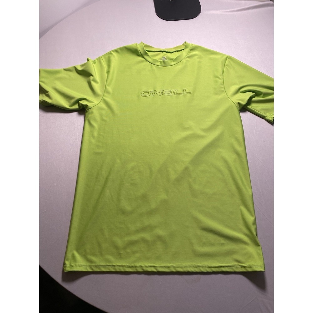ONeill Mens Rash Guard Large Slim Fit Lime Green Short Sleeve Sun Shirt UPF 50+